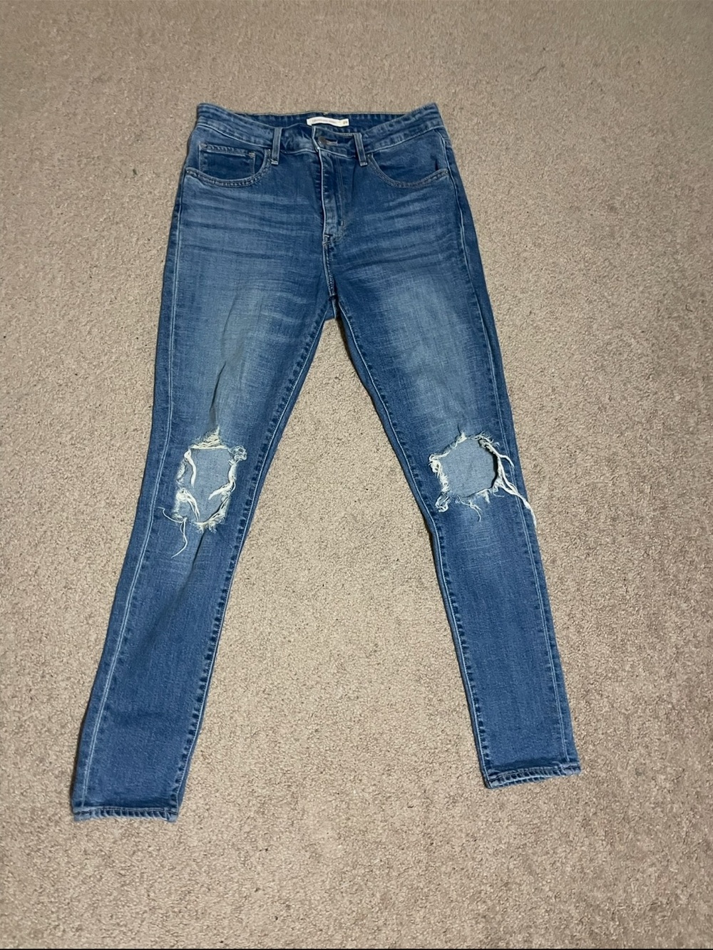 721 High Rise Ripped Mid-Blue Skinny Jeans with Knee Distressing size 29